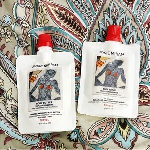 JOSIE MARAN White Body Butter & Body Scrub Travel Pouches with Red Caps